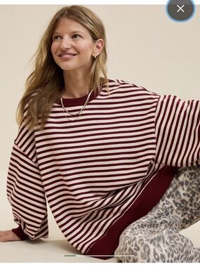 Aerie Tres Chic Striped Sweatshirt Women’s Medium Deep Cherry Oversized